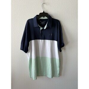 Under Armour Playoff Polo Men's Blue White Teal Colorblock Shirt L Short Sleeve